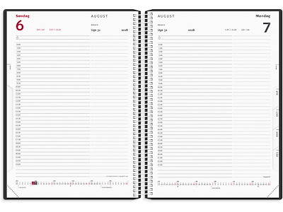 Kalender, 2028, Time, 1 dag pr. side, Sort, Mayland