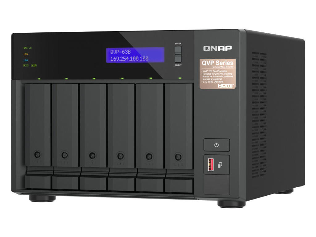 QNAP QVP-63B NAS & lagringsserver Tower Intel® Core™ i3 16 GB DDR4 0 TB Sort