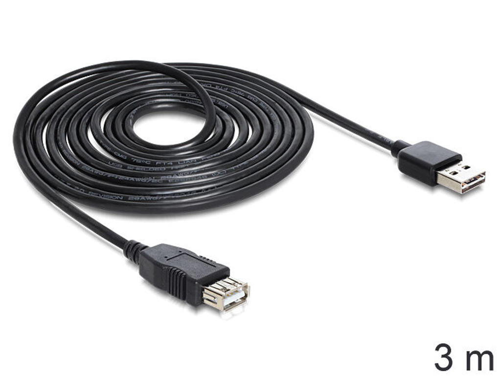 DeLOCK EASY-USB 2.0-A - USB 2.0-A, 3m USB-kabel USB A Sort