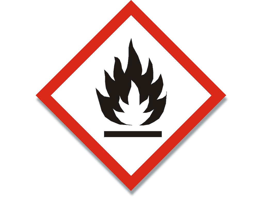 Etiketter, 100x100 mm, Rød, hvid og sort, 250 etiketter i alt, Brandfarlig klasse 3