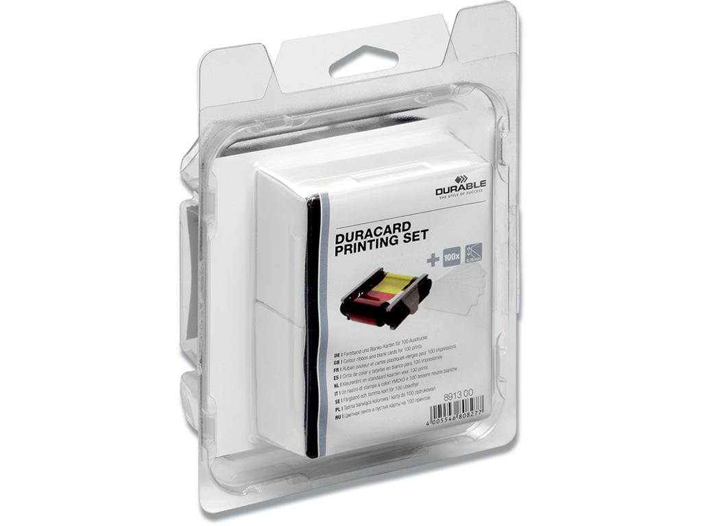 Farvebånd og kort, ID300, Multicolour 4 farver, 100 stk 0.76 mm kort, Durable DURACARD 