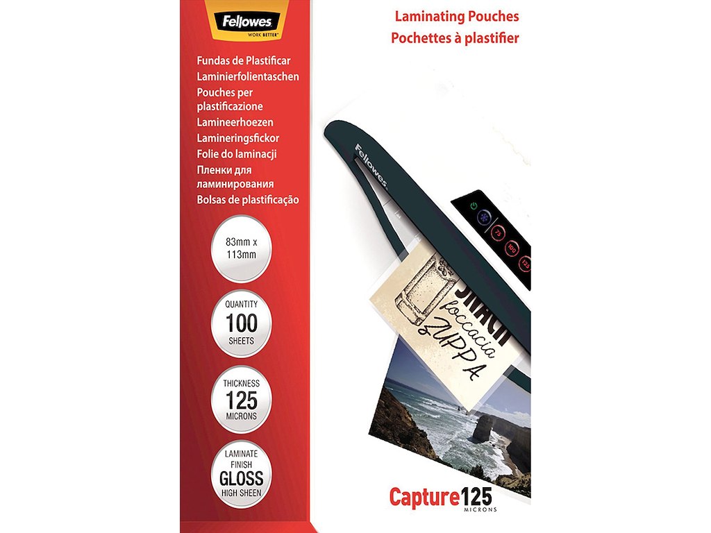 Lamineringslommer, A7, 83x113mm, 125 micron, Fellowes Gloss