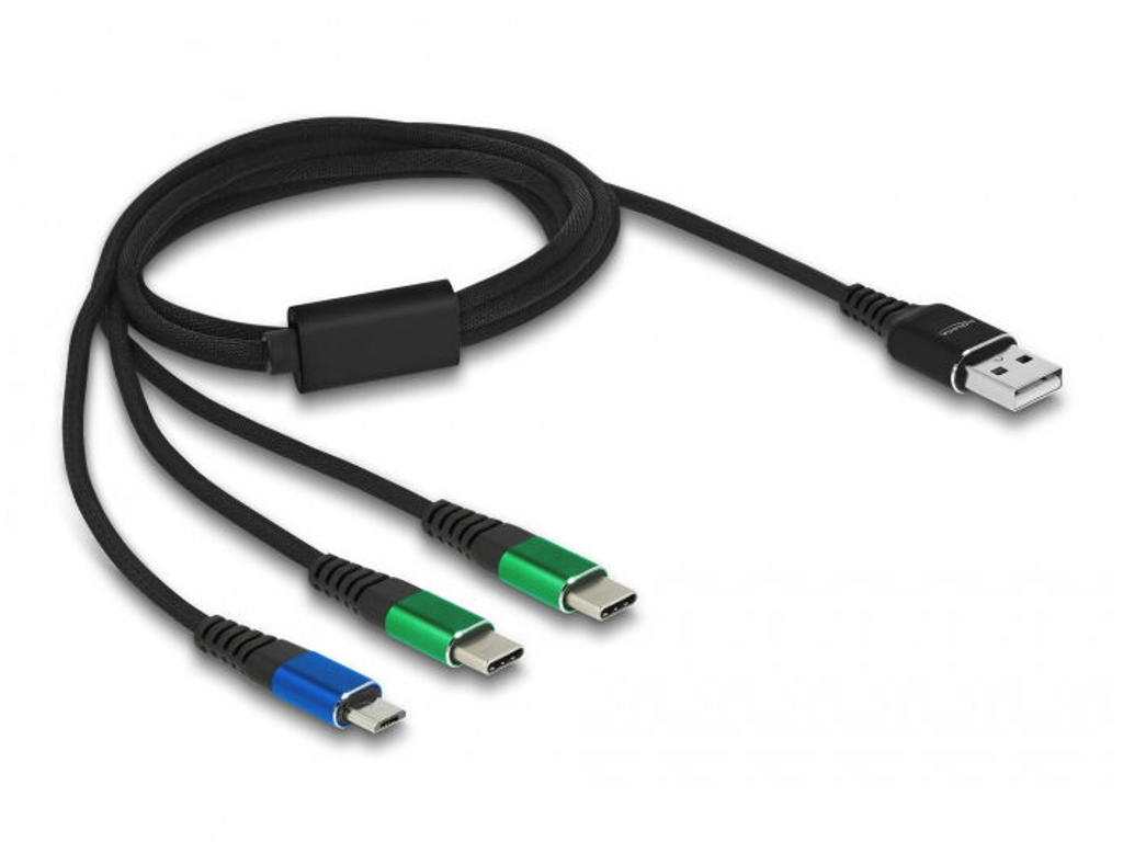 DeLOCK 87882 USB-kabel USB 2.0 1 m USB A 2 x USB C/Micro-USB B Sort, Blå, Grøn