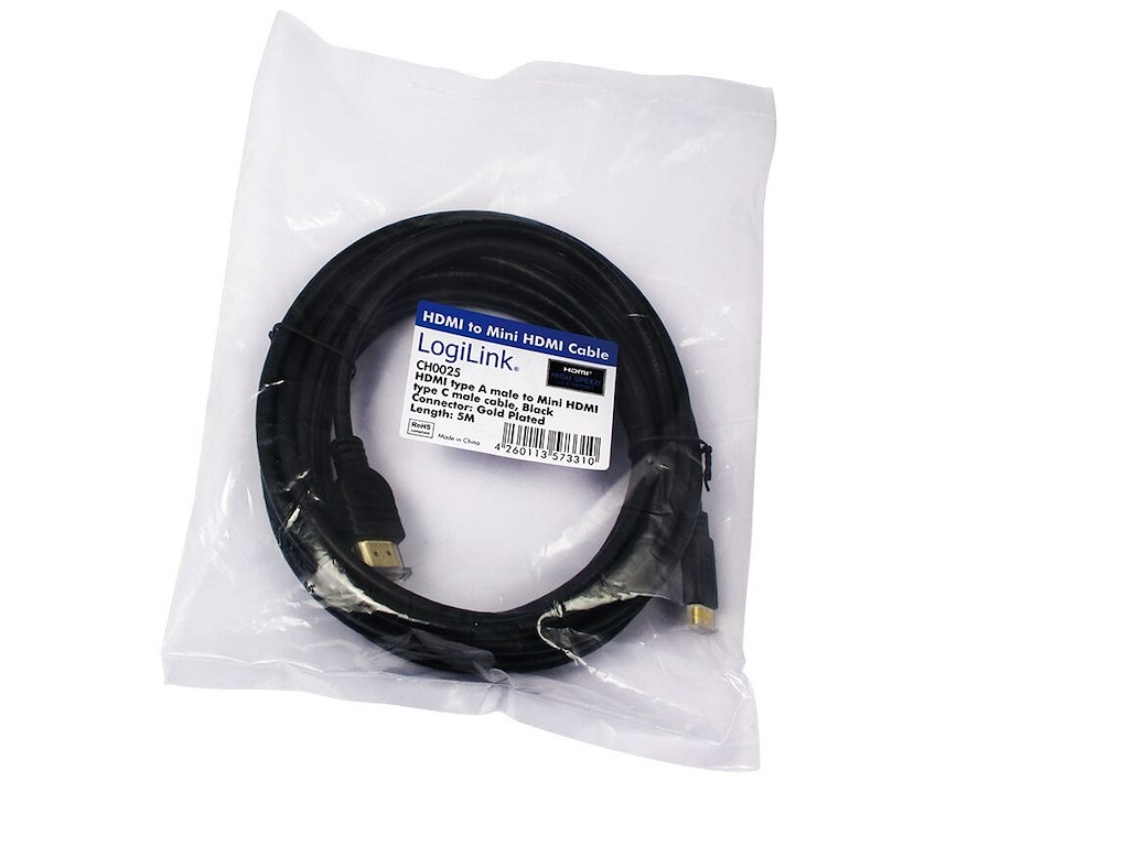 LogiLink CH0025 HDMI-kabel 5 m HDMI Type A (Standard) HDMI Type C (Mini) Sort