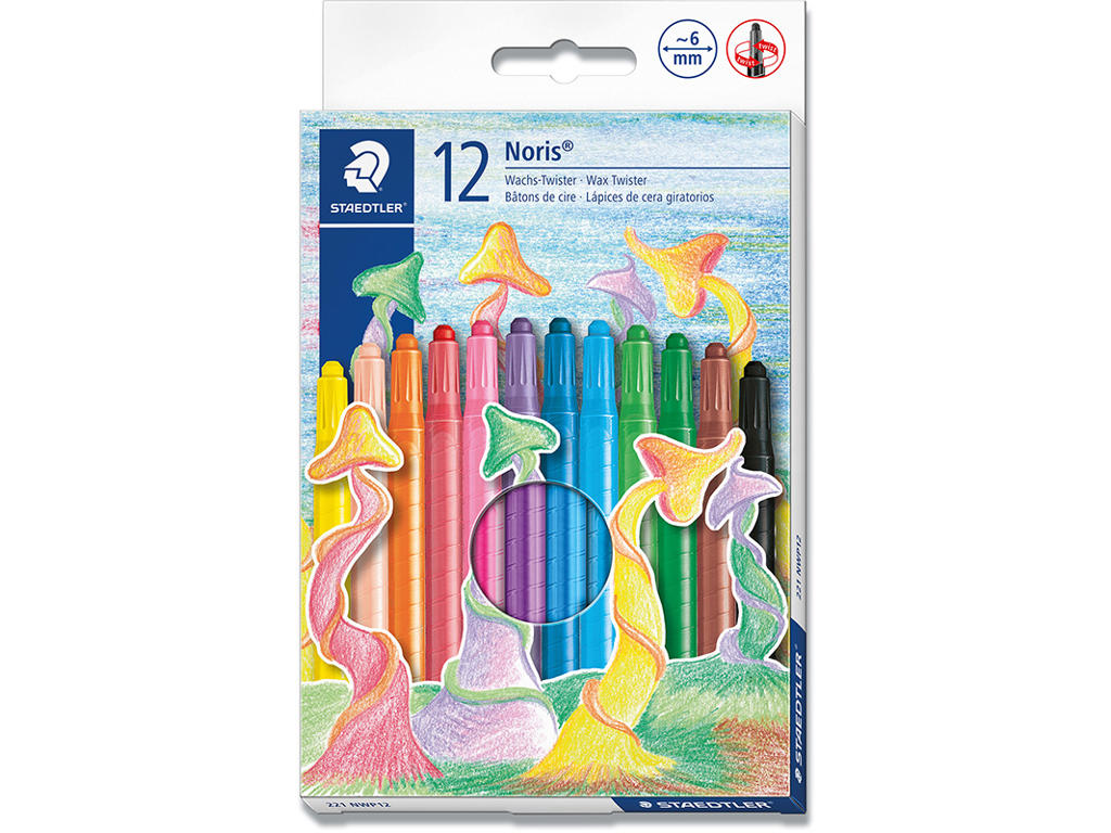 Oliekridt, Farvelægning, Ø6 mm, 12 farver, Staedtler Noris Club Wax Twister 