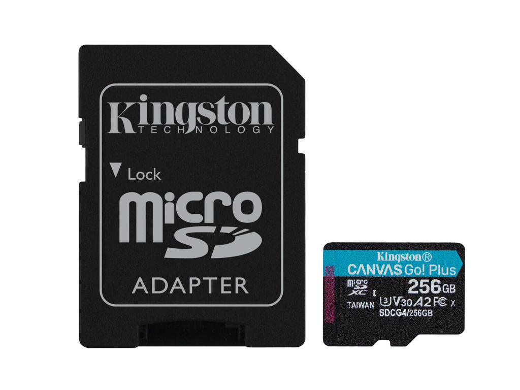 Kingston Technology 256 GB microSDXC Canvas Go! Plus Gen4 200 MB/s A2 U3 V30-kort + adapter