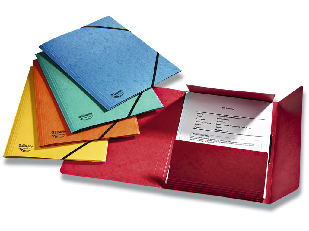 Samlemappe, 3 klapper, 2 elastikker, Assorterede farver, Esselte Rainbow 