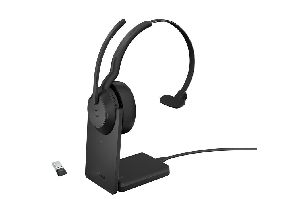 Jabra Evolve2 55 Headset Kabel & trådløs Kontor/Callcenter Bluetooth Opladningsstativ Sort