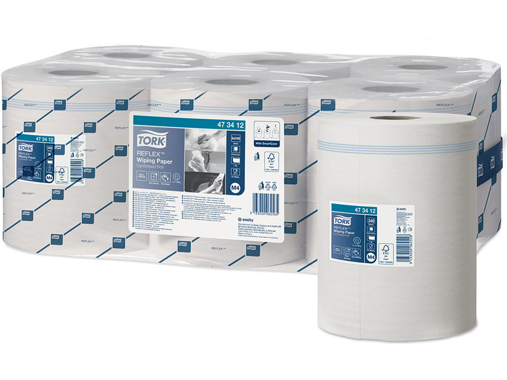 Aftørringsrulle, Centertræk, 1 lag, 6 ruller, Tork Reflex M4