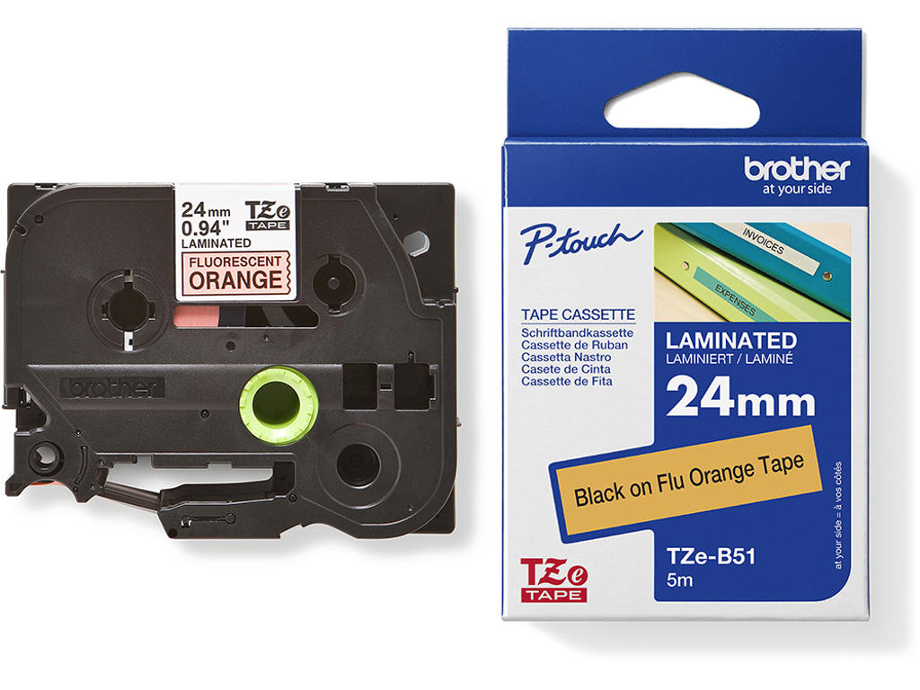 Labeltape, 24mm x 5m, Sort på Neon Orange, 1 rulle, Brother P-Touch TZe-B51