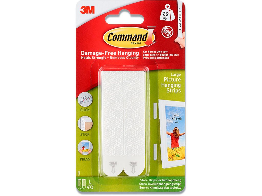 Klæbepuder, Large, 7.2 kg, 4 sæt, 3M Command Strips 