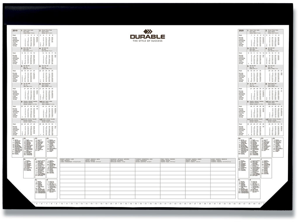 Skriveunderlag, 59x42 cm, Kalender, Med 2 års årskalender blok med 25 ark, Durable 