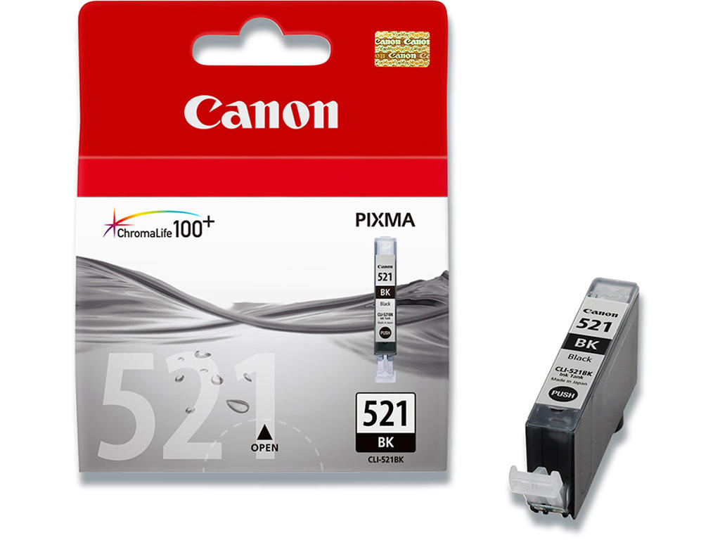 Blækpatron, 1 stk, 350 sider, Black-sort, Canon CLI-521BK