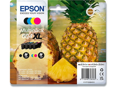 Blækpatroner, 4 stk, Sort: 500 sider Farver: 350 sider, 4 farver, Epson 604XL