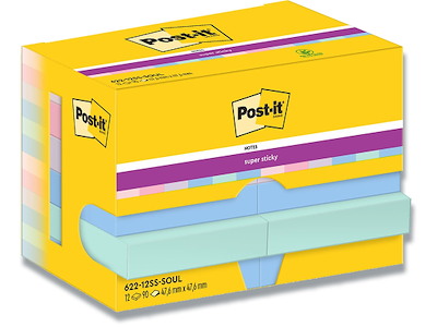 Memonotes, 47.6x47.6 mm, Assorteret Soulful, 12 blokke, Post-it Super Sticky