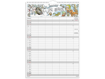 Familiekalender, 2027, Otto Dickmeiss & Lilja Scherfig, 6 personer+mærkedage, 1 måned pr. opslag, Mayland
