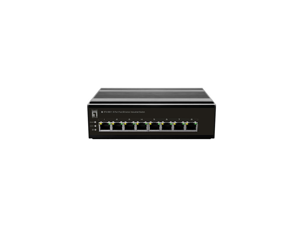 LevelOne 8-Port Fast Ethernet Industrial Switch, DIN-Rail, -40°C to 75°C