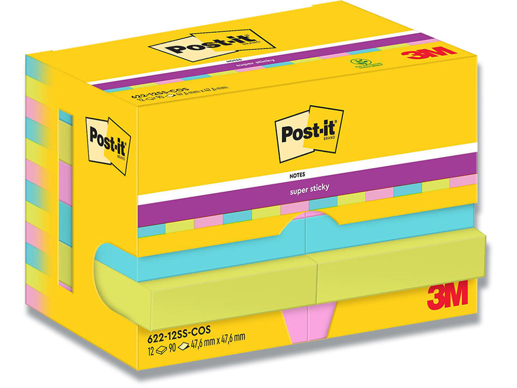 Memonotes, 47.6x47.6 mm, Assorteret Cosmic, 12 blokke, Post-it Super Sticky 