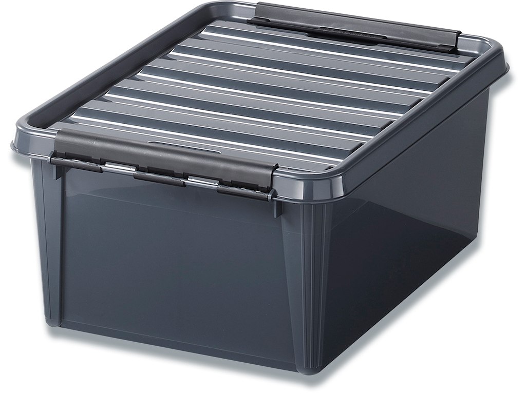 Plastkasse, Grå, 15 liter, Med låg, 40x30x19cm, Smart Store