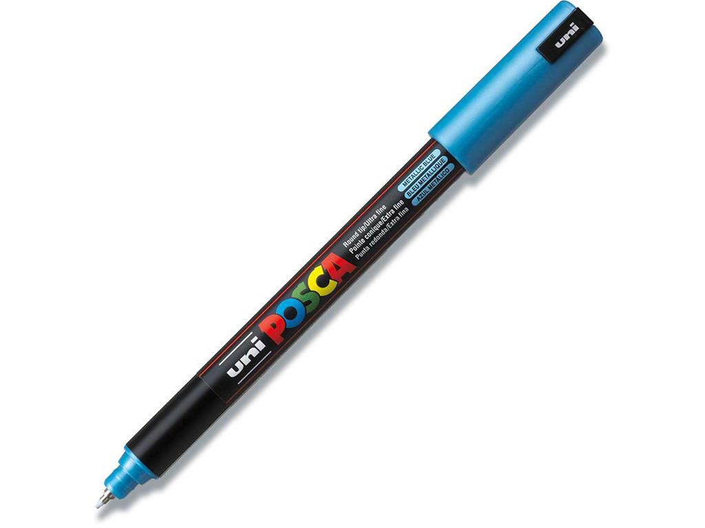 Paint marker, 0.7 mm, Metallic blå, Ultra-fin spids, uni Posca PC-1MR