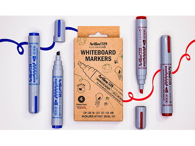 Whiteboard marker, Kantet spids, Blå Rød, 4 stk, 2-5 mm, Artline ECO-GREEN 519