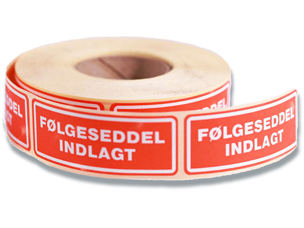 Etiketter, 24x64.6 mm, Rød og hvid, 500 etiketter i alt, BNT ''Følgeseddel indlagt'' 