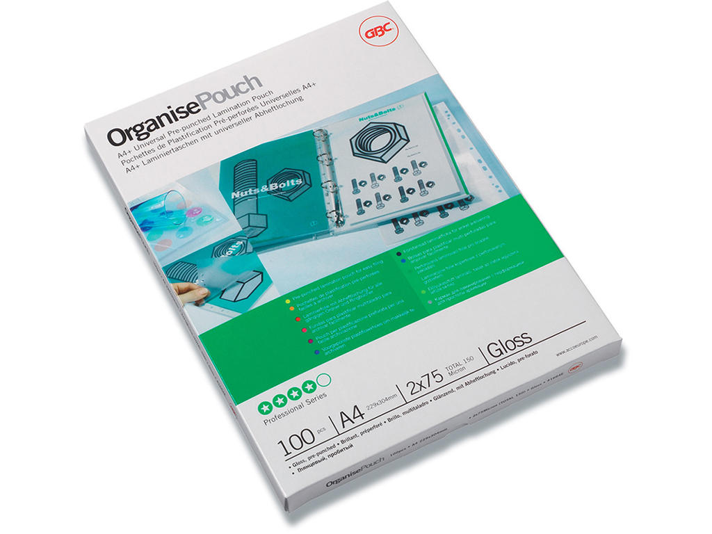 Lamineringslommer, A4+, 229x303 mm, 125 micron, GBC Organise 