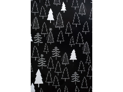 Gavepapir, Sort med sølv juletræer, Coated, 57 cm, 150 m