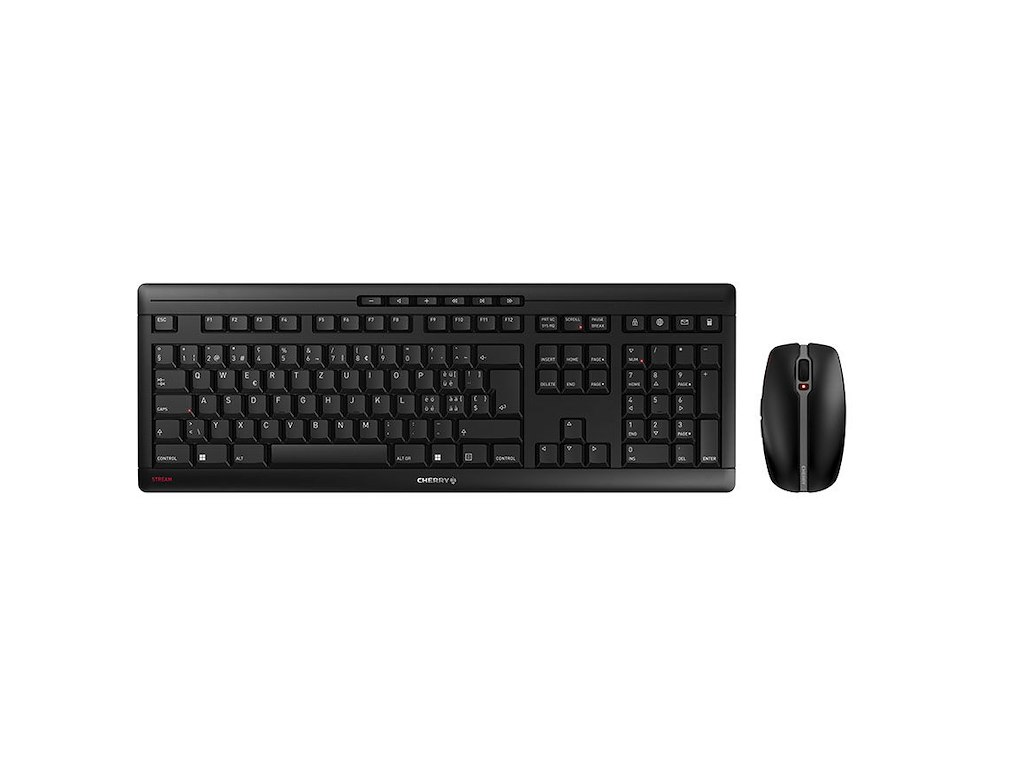 CHERRY Stream Desktop Recharge tastatur Mus inkluderet Universel RF trådløst QWERTZ Schweizisk Sort