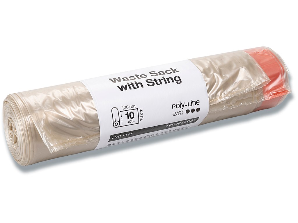 Affaldssække, Med snøreluk, 100 liter, 1 rulle, 10 sække pr rulle, Poly-Line