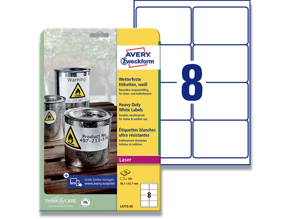 Etiketter, 99.1x67.7 mm, Hvid, 160 etiketter i alt, Avery 