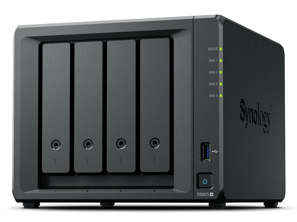 Synology DiskStation DS925+ NAS Ryzen Embedded V1500B 4 GB DDR4 48 TB HDD Sort