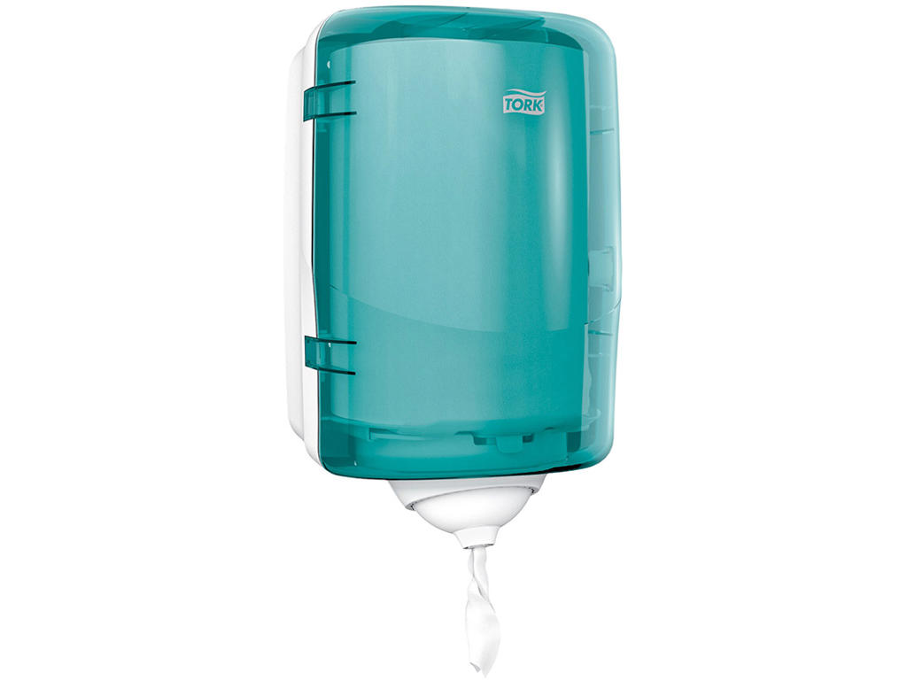 Aftørringsdispenser, Til aftørringsruller, Centerfeed, Turkis-hvid, Tork Reflex Mini M3