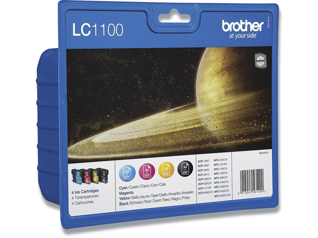 Blækpatroner, 4 stk, Sort: 450 sider Farver: 325 sider, 4 farver, Brother LC1100VALBPDR