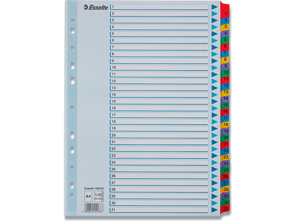 Registerblade, A4, 1-31, Flerfarvet, Esselte Mylar 
