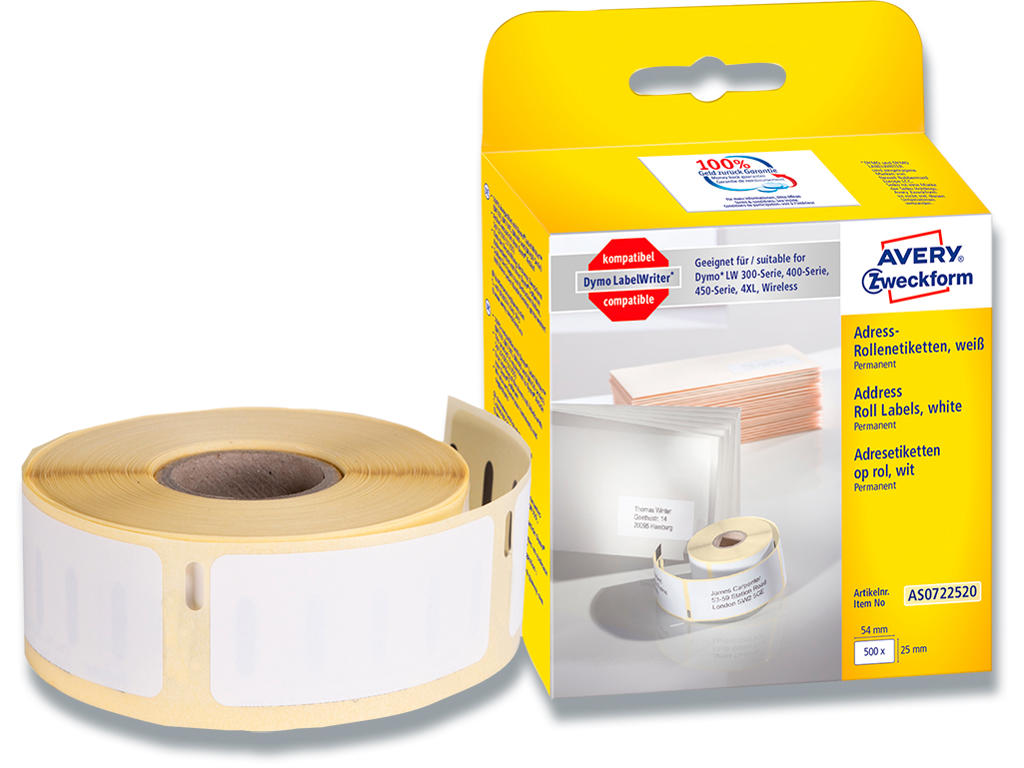 Labeletiketter, Returadresse, 25x54 mm, 1 rulle af 500 etiketter, Avery 11352