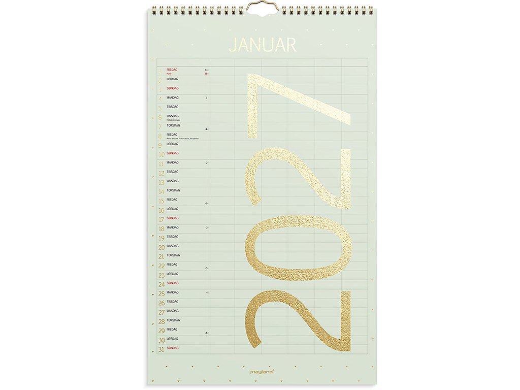 Familiekalender, 2027, Color, 6 personer, 1 måned pr. opslag, Mayland