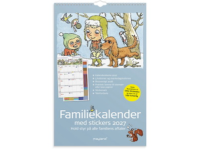 Familiekalender, 2027, Otto Dickmeiss & Lilja Scherfig, 5 personer+mærkedage, 1 måned pr. opslag, Mayland
