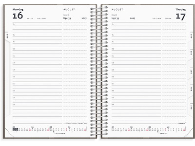 Kalender, 2027, Dag, 1 dag pr. side, Brun med grafisk årstal, Mayland