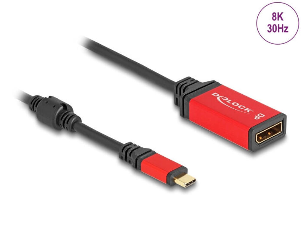 DeLOCK 60052 videokabel adapter 0,2 m USB Type-C DisplayPort Sort, Rød