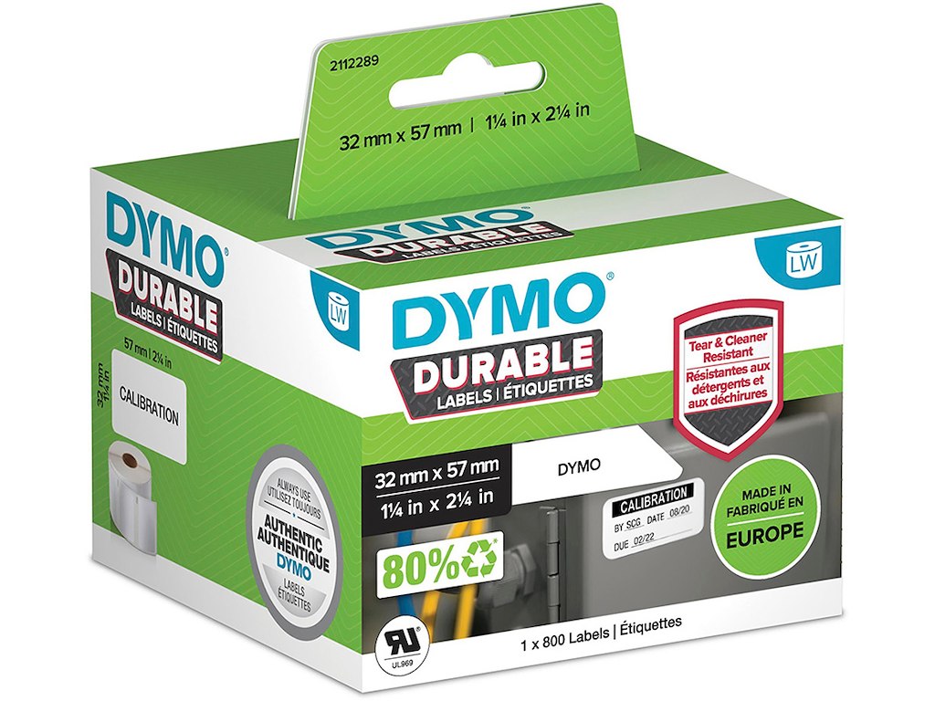 Labeletiketter, Holdbare og modstandsdygtige, 57x32 mm, 1 rulle af 800 etiketter, Dymo LabelWriter Durable