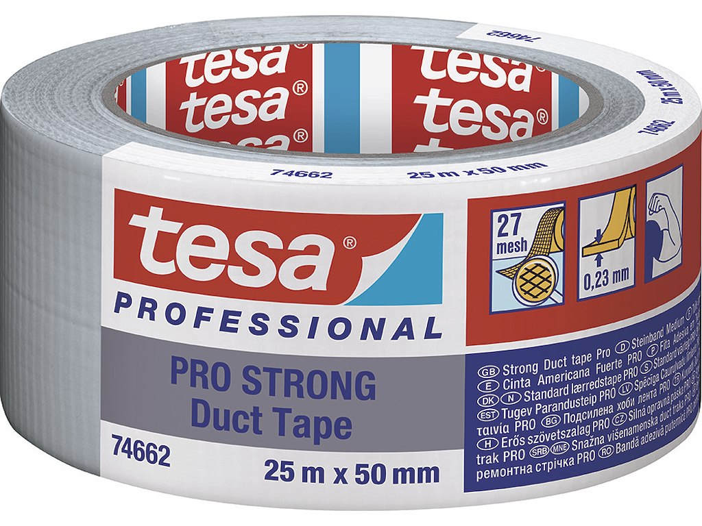 Tape - lærred, 50mm x 25m, Grå, 1 rulle, Tesa PRO-STRONG Duct 74662