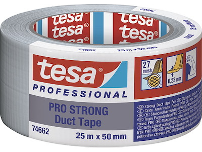Tape - lærred, 50mm x 25m, Grå, 1 rulle, Tesa PRO-STRONG Duct 74662