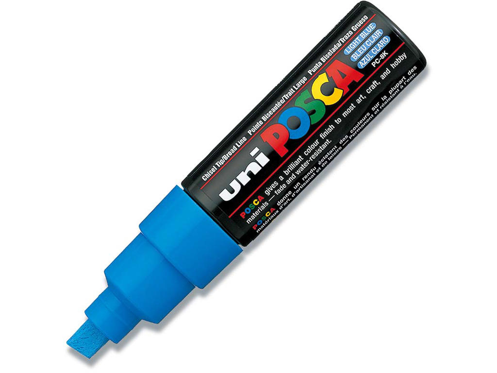 Paint marker, 8 mm, Lyseblå, Skrå spids, uni Posca PC-8K