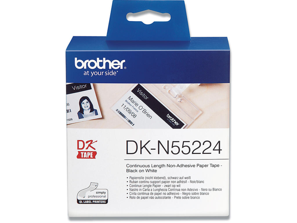 Labeltape, 54mm x 30.48m, 1 rulle, Hvid, Brother P-Touch DK-N55224
