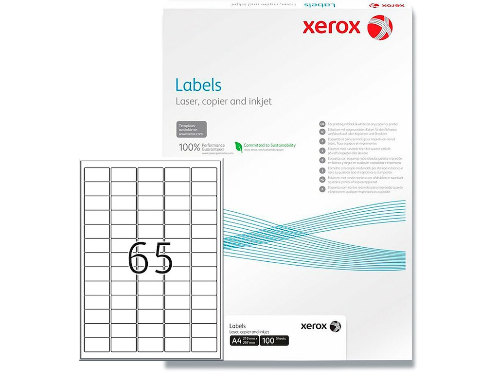 Etiketter, 38x21 mm, Hvid, 6500 etiketter i alt, Xerox 003R93177