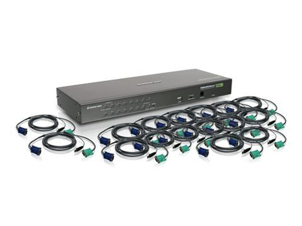 iogear 16-Port USB PS/2 Combo KVM KVM Switch Stativ-montering Grå