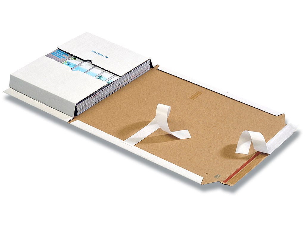 Forsendelsesæske, Til Bøger, Hvid-Brun, 245x165x20-70mm, Klæbestrimmel og tearstrip, Multiwell 2 serie - 54