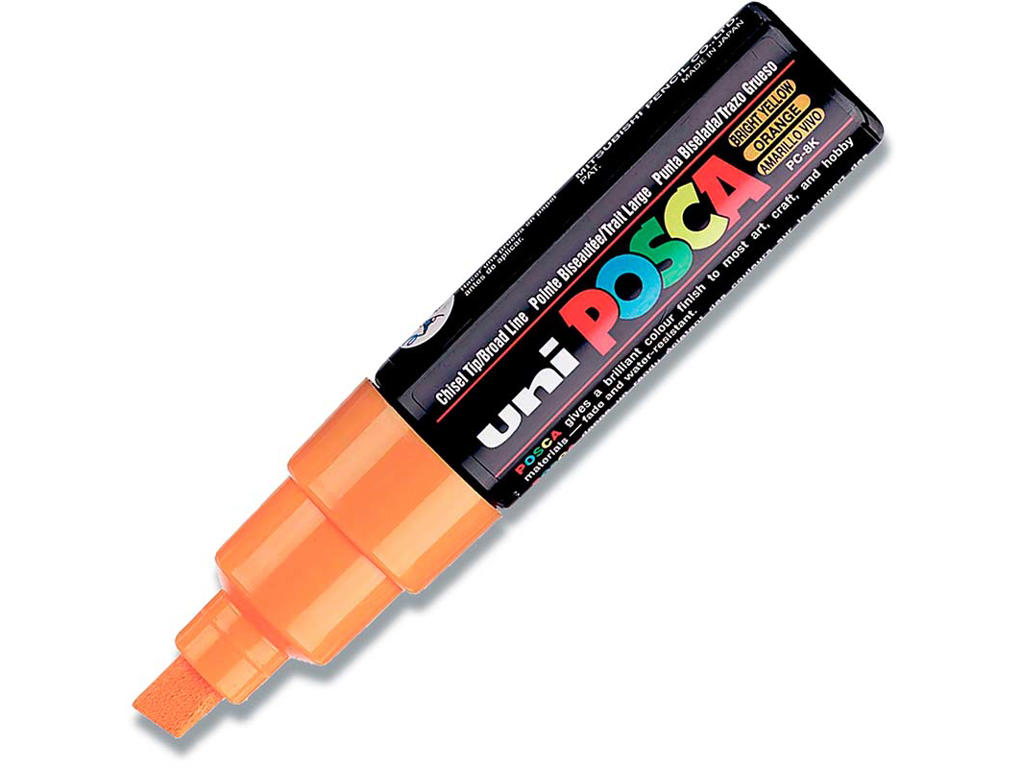 Paint marker, 8 mm, Solgul, Skrå spids, uni Posca PC-8K