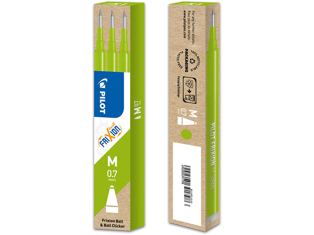 Rollerball gelpen refill, 0.7 mm, 0.35 mm, Lysegrøn, Pilot FriXion BLS-FR7-S3-LG